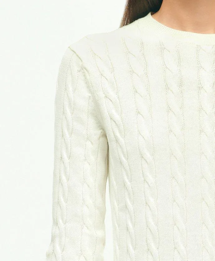 Women Supima Cotton Cable Crewneck Sweater White Brooks Brothers Sweaters