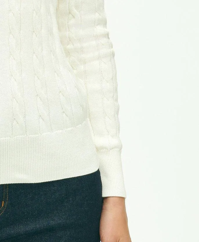 Women Supima Cotton Cable Crewneck Sweater White Brooks Brothers Sweaters