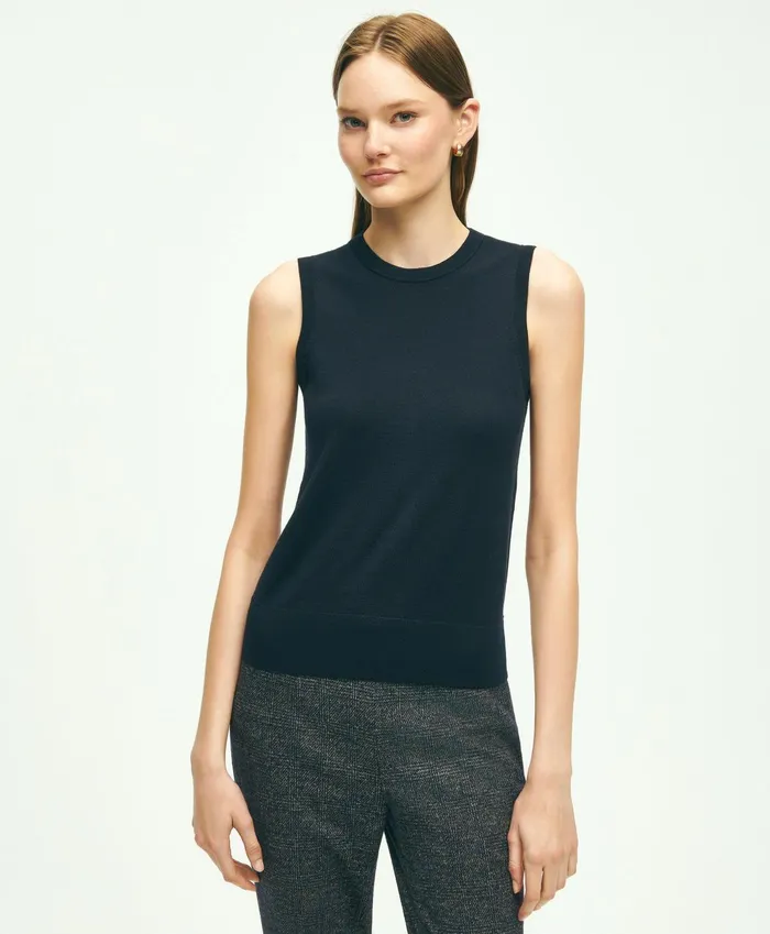Women Supima Cotton Shell Navy Brooks Brothers Sweaters