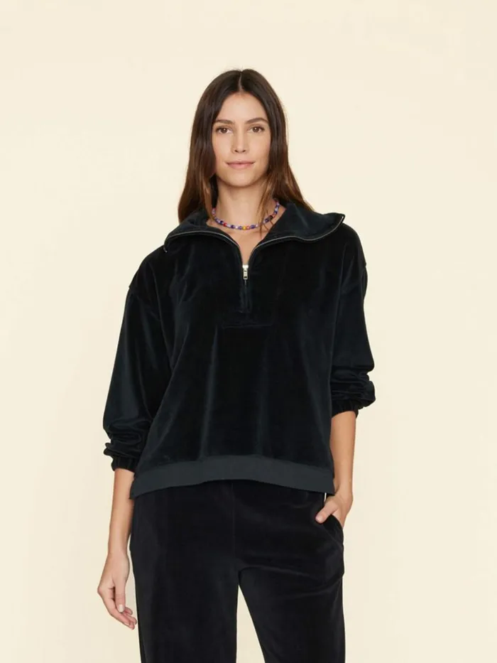 Women Sweats and Tees Xirena Black Oliver Velour Sweatshirt