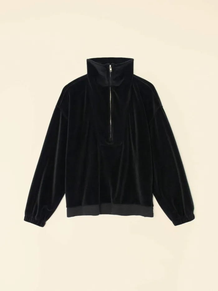 Women Sweats and Tees Xirena Black Oliver Velour Sweatshirt