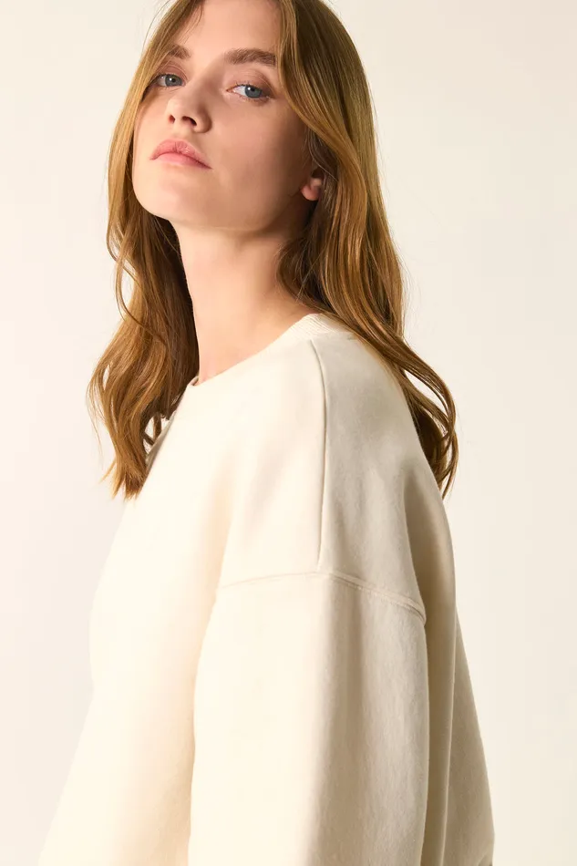Women Sweatshirt Joeme Creme Sweat Coton Blanc Crme Des Petits Hauts TShirts and Sweatshirts