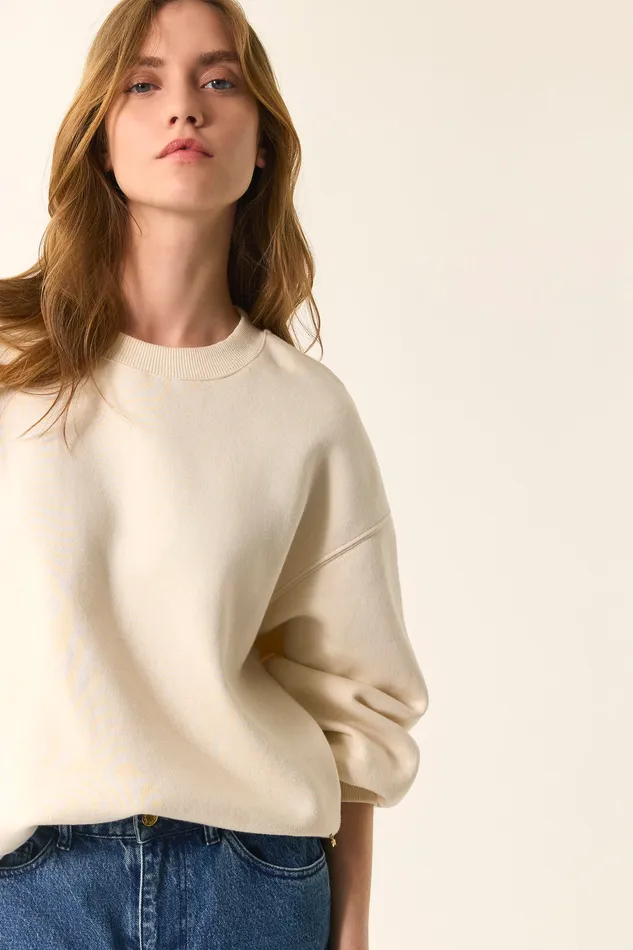 Women Sweatshirt Joeme Creme Sweat Coton Blanc Crme Des Petits Hauts TShirts and Sweatshirts