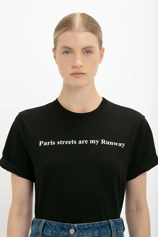 Women TShirts and Sweatshirts Victoria Beckham PARIS STREETS ARE MY RUNWAY Tshirt In Black