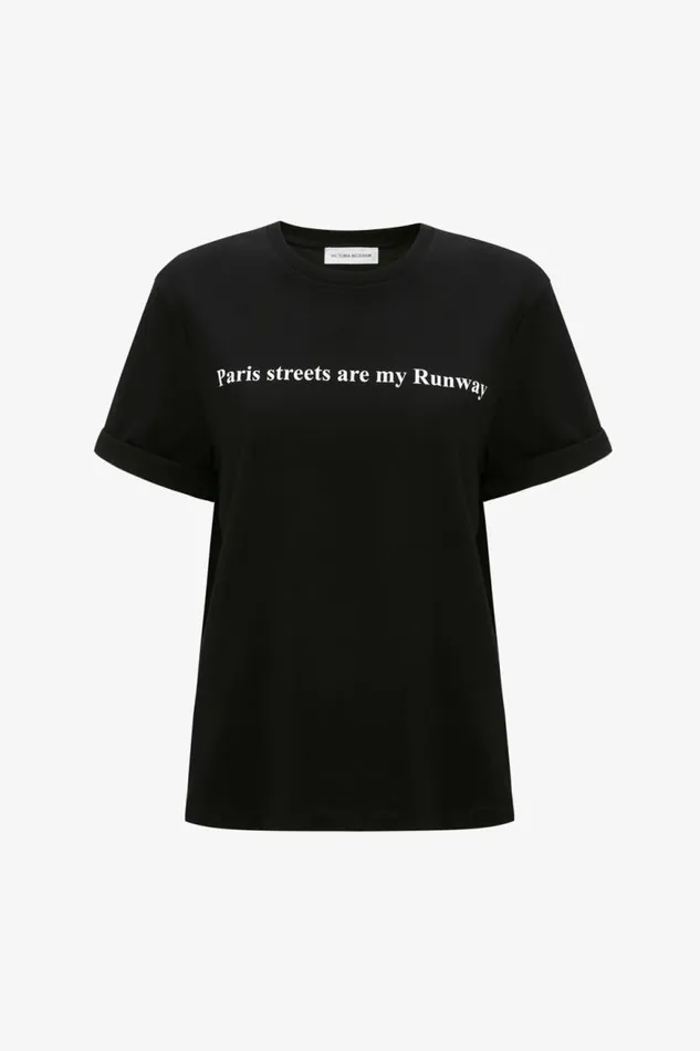 Women TShirts and Sweatshirts Victoria Beckham PARIS STREETS ARE MY RUNWAY Tshirt In Black