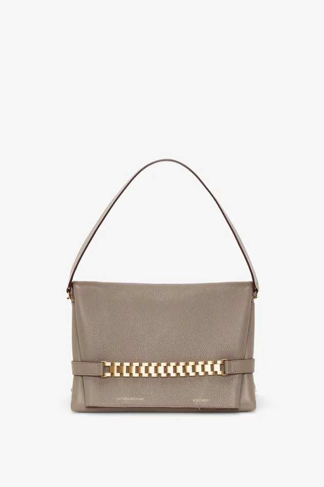 Women Tailoring Victoria Beckham Chain Pouch With Strap In Taupe Grained Calf