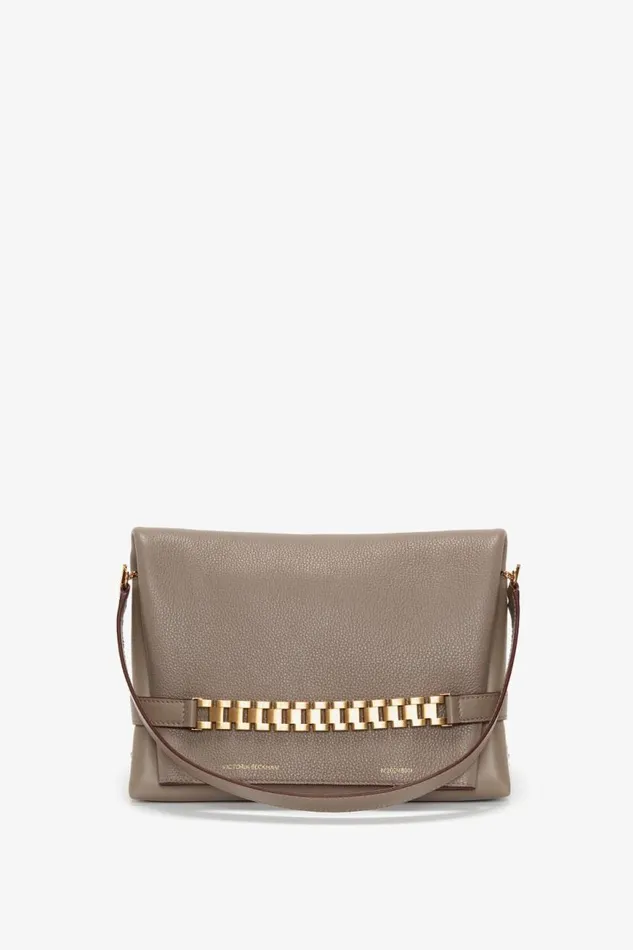 Women Tailoring Victoria Beckham Chain Pouch With Strap In Taupe Grained Calf