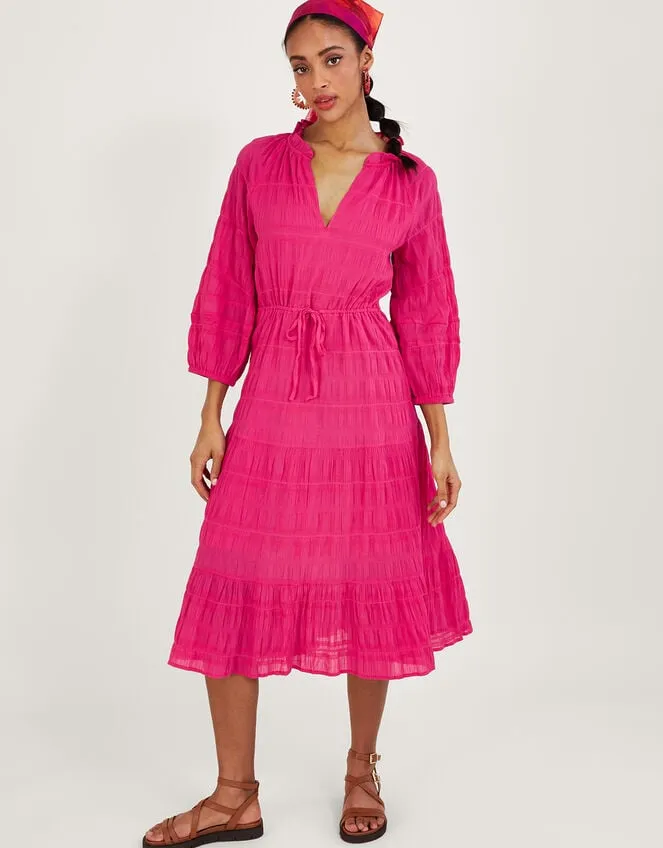Women Textured Tiered Smock Dress Pink Monsoon Dresses