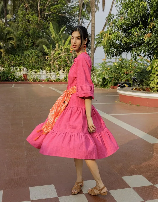 Women Textured Tiered Smock Dress Pink Monsoon Dresses