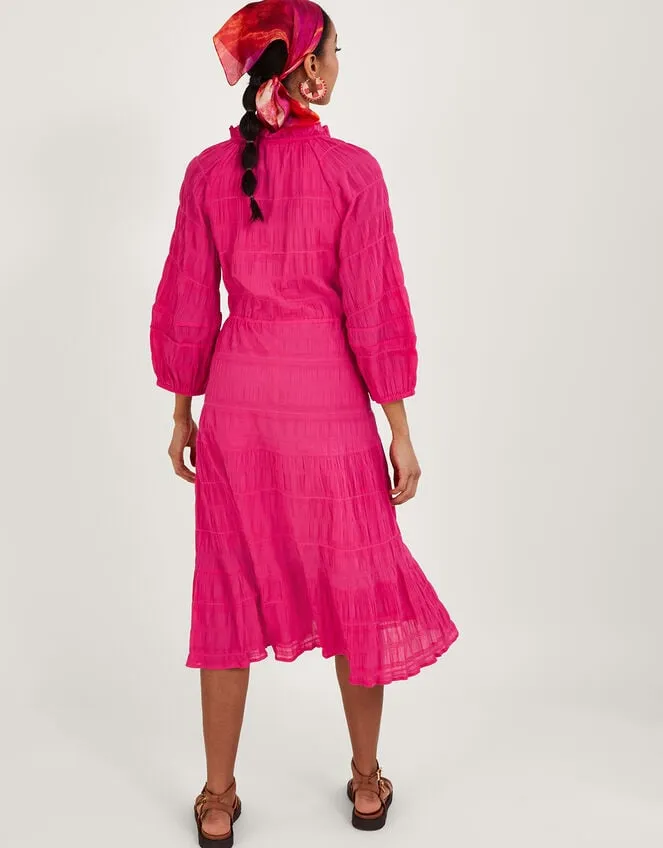 Women Textured Tiered Smock Dress Pink Monsoon Dresses