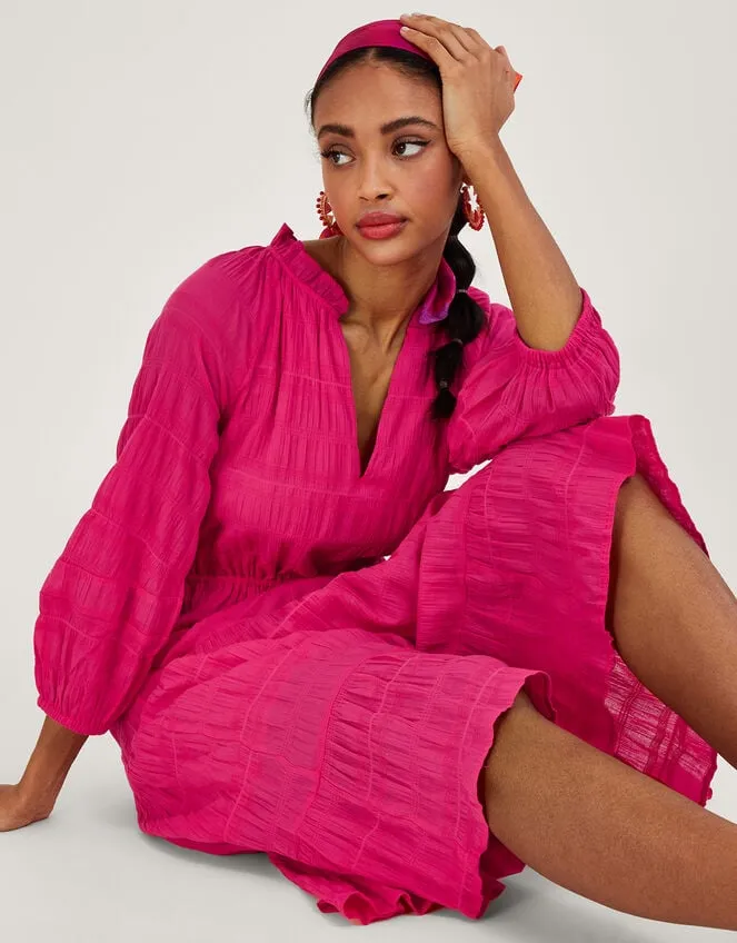 Women Textured Tiered Smock Dress Pink Monsoon Dresses