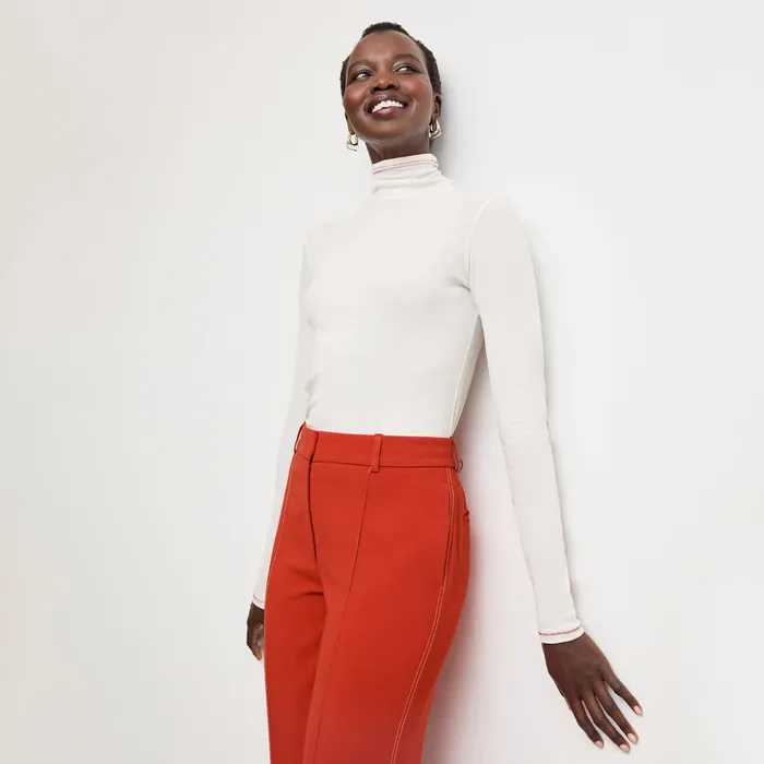Women The Axam Layering Turtleneck 8211 Contrast Organic Ribbed Pima Cotton IvoryRed TShirts M M LaFleur Women The Axam Layering Turtleneck 8211 Contrast Organic Ribbed Pima Cotton IvoryRed TShirts M M LaFleur
