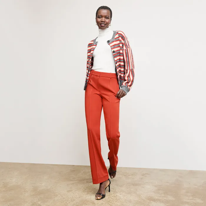 Women The Axam Layering Turtleneck 8211 Contrast Organic Ribbed Pima Cotton IvoryRed TShirts M M LaFleur