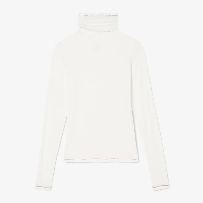 Women The Axam Layering Turtleneck 8211 Contrast Organic Ribbed Pima Cotton IvoryRed TShirts M M LaFleur