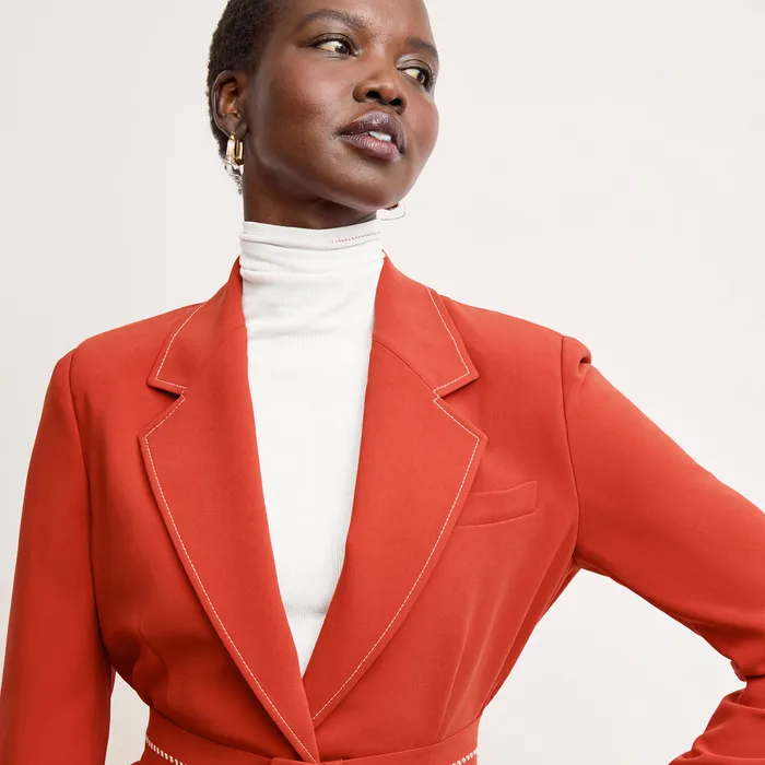 Women The Axam Layering Turtleneck 8211 Contrast Organic Ribbed Pima Cotton IvoryRed TShirts M M LaFleur