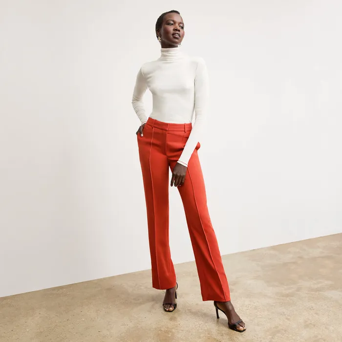 Women The Axam Layering Turtleneck 8211 Contrast Organic Ribbed Pima Cotton IvoryRed TShirts M M LaFleur