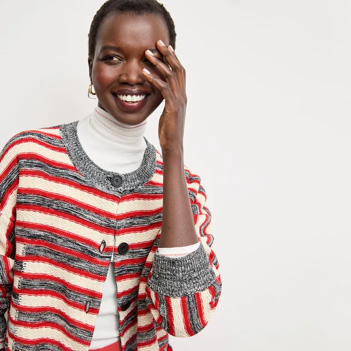 Women The Axam Layering Turtleneck 8211 Contrast Organic Ribbed Pima Cotton IvoryRed TShirts M M LaFleur