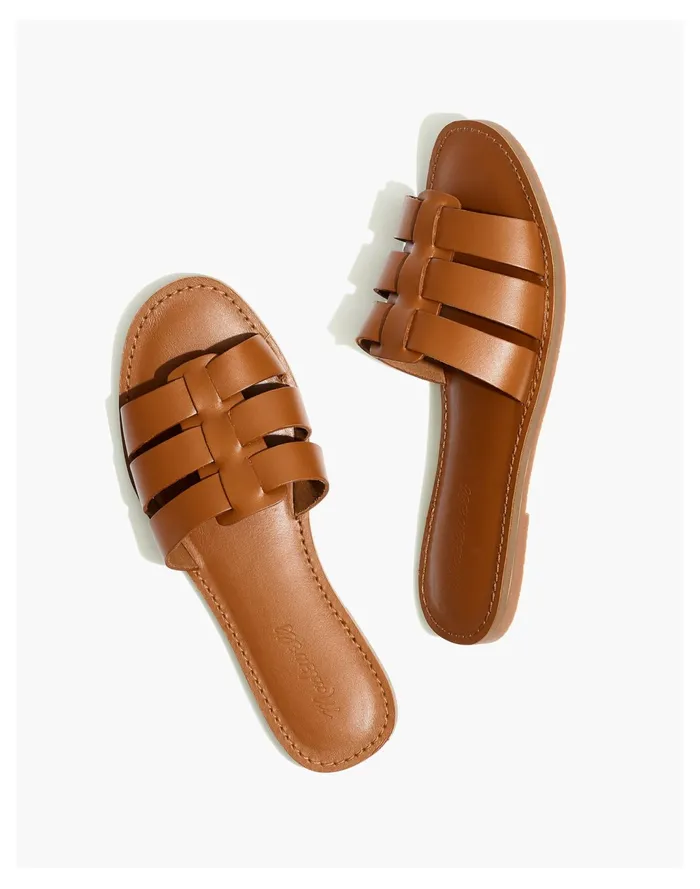 Women The Boardwalk Fisherman Slide Sandal In Leather English Saddle Madewell Sandals