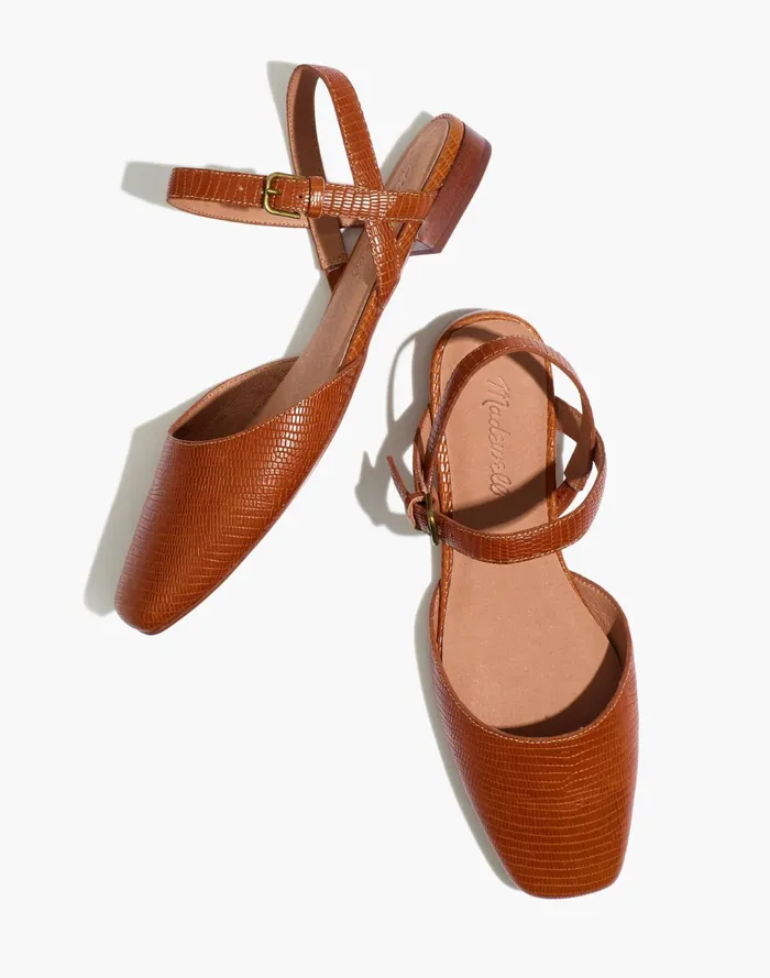 Women The Jeanne Slingback Flat In Lizard Embossed Leather Warm Nutmeg Madewell Flats