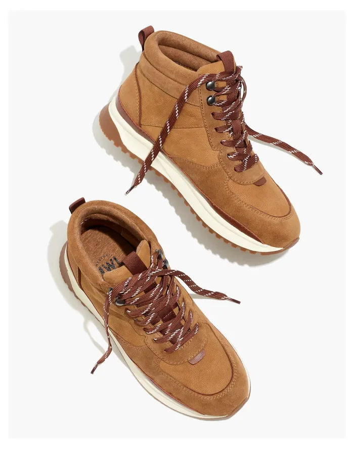 Women The Sneaker Boot In Nubuck And Suede Warm Hickory Multi Madewell Boots