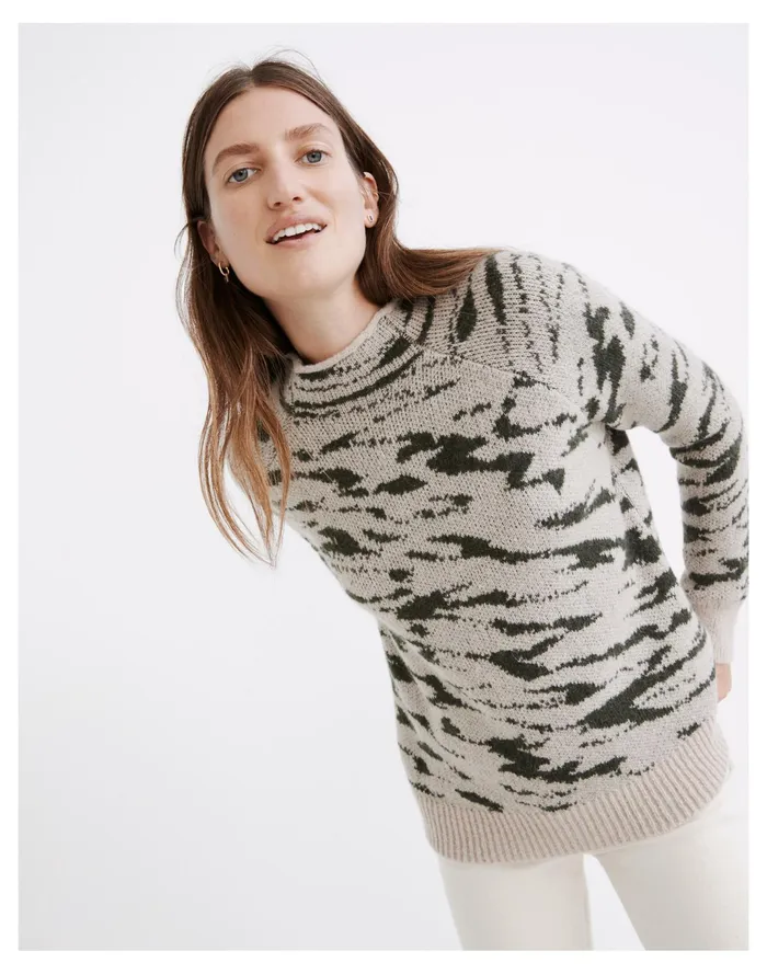 Women Thornton Mockneck Pullover Sweater Heather Barley Madewell Sweaters