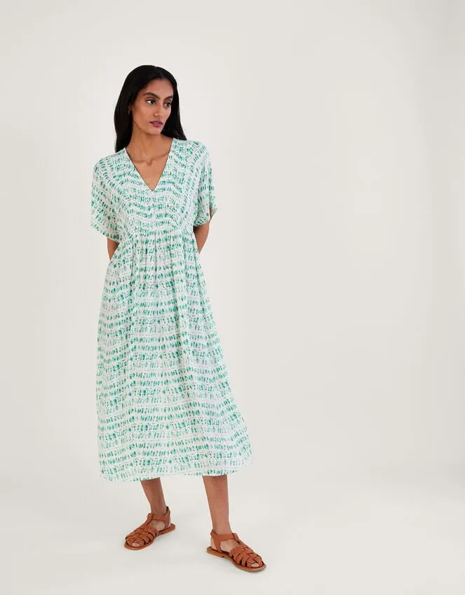 Women Tie Dye Print Shirred Bodice Kaftan Dress Blue Monsoon Dresses