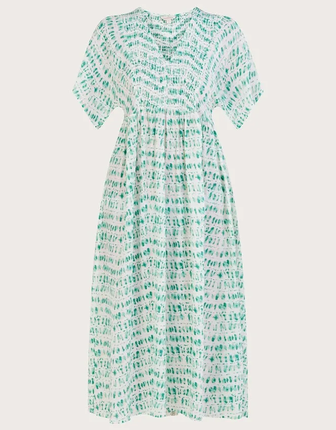 Women Tie Dye Print Shirred Bodice Kaftan Dress Blue Monsoon Dresses