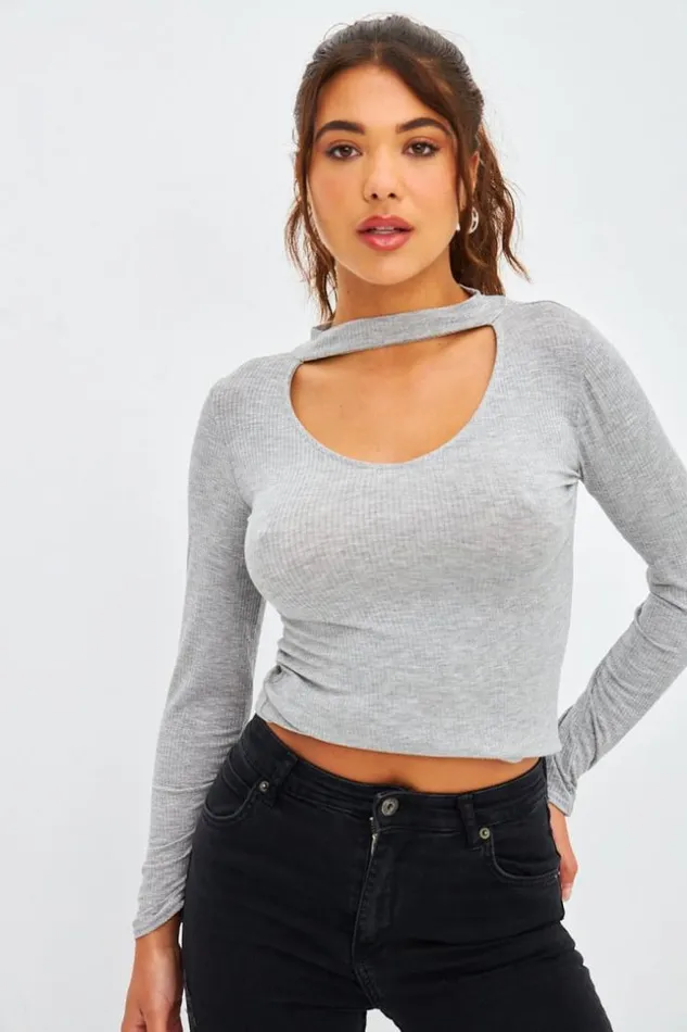 Women Top Ctel Gris Ajour Au Col Grey Brentiny Paris Lace Tops
