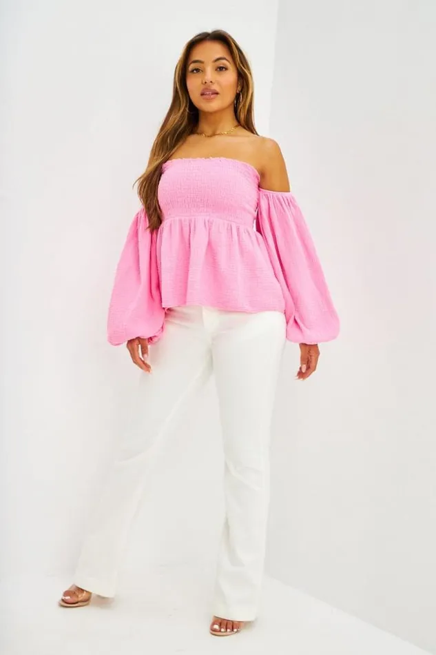 Women Top paules Dnudes Manches Ballon En Gaze De Coton Rose Pink Brentiny Paris Top And Tank Tops Women Top paules Dnudes Manches Ballon En Gaze De Coton Rose Pink Brentiny Paris Top And Tank Tops
