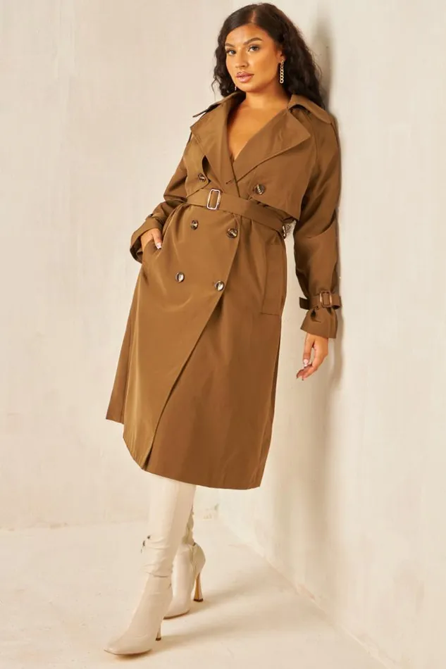 Women Trench Capuche Long Marron Ceintur Brown Brentiny Paris Coats