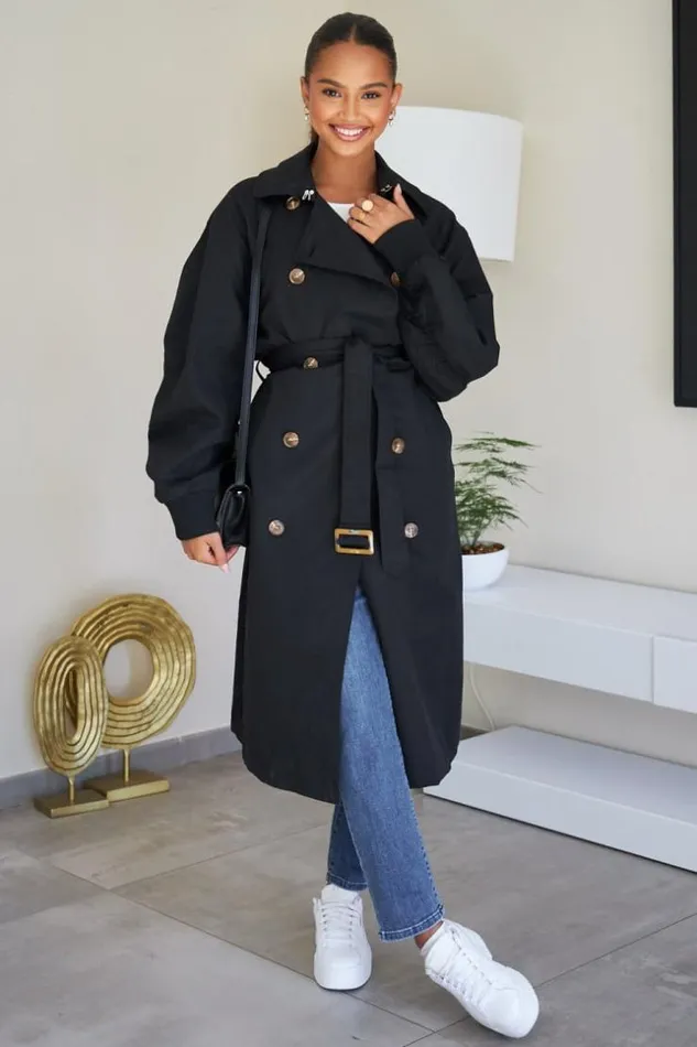 Women Trench Noir Ceintur Black Brentiny Paris Coats