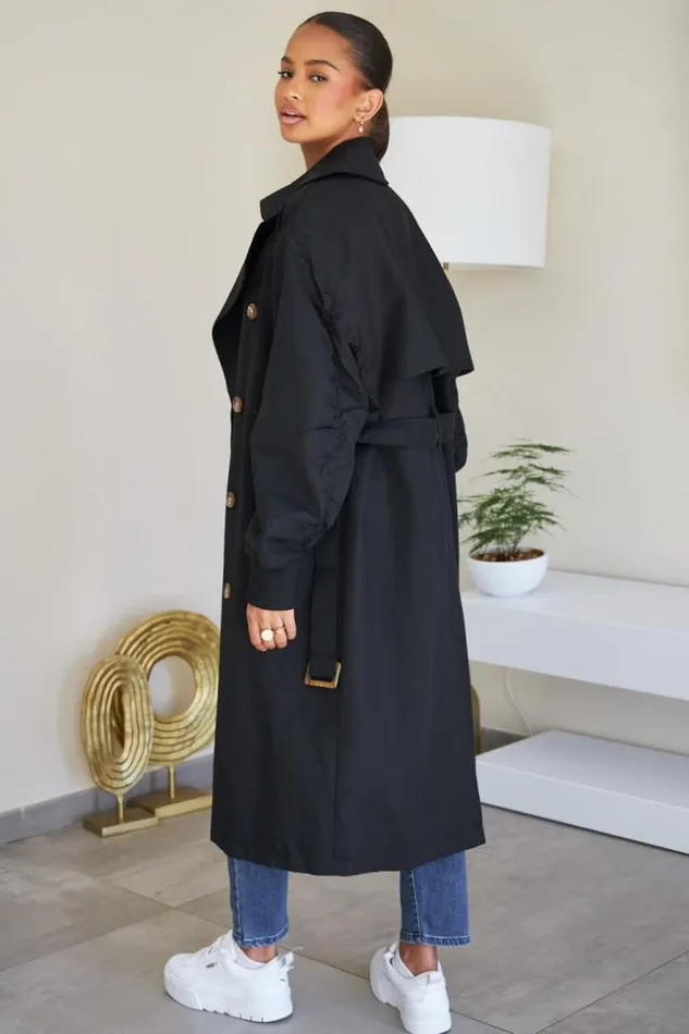 Women Trench Noir Ceintur Black Brentiny Paris Coats