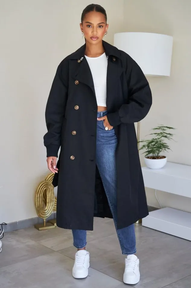 Women Trench Noir Ceintur Black Brentiny Paris Coats