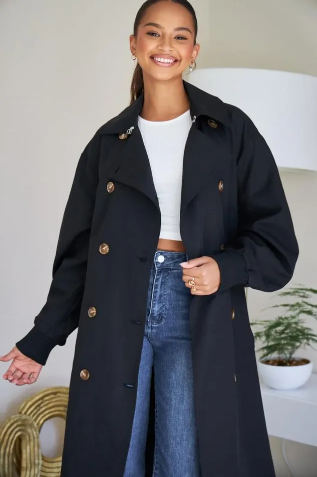 Women Trench Noir Ceintur Black Brentiny Paris Coats