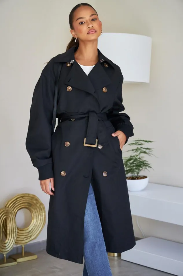 Women Trench Noir Ceintur Black Brentiny Paris Coats