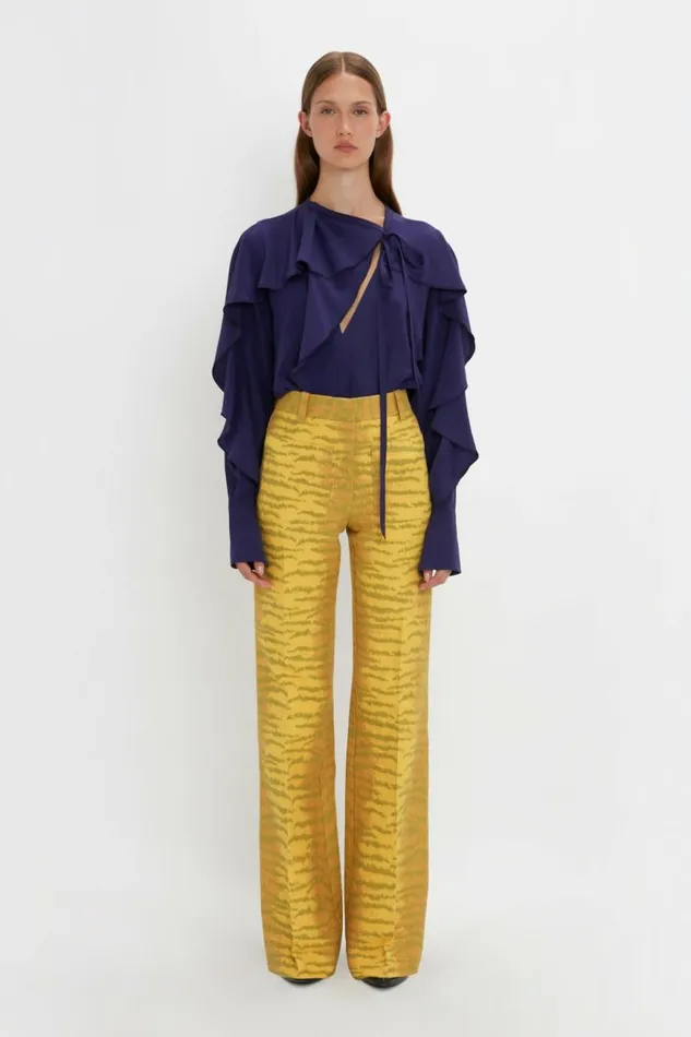 Women Trousers Victoria Beckham Alina Trouser In YellowMaple Tiger Print