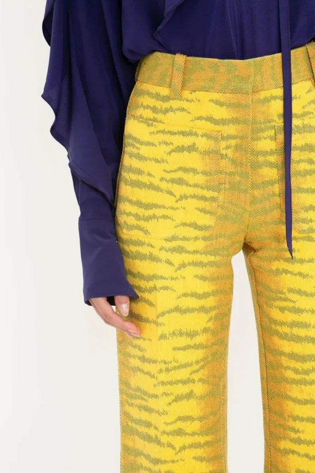 Women Trousers Victoria Beckham Alina Trouser In YellowMaple Tiger Print
