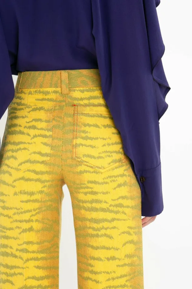 Women Trousers Victoria Beckham Alina Trouser In YellowMaple Tiger Print