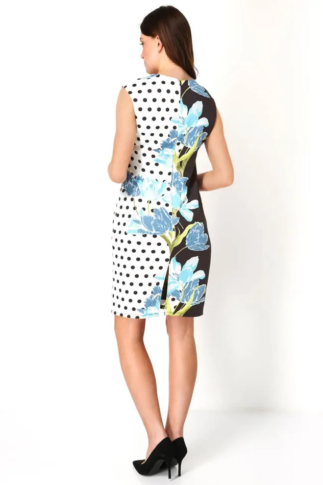 Women Turquoise Sweetheart Spot Floral Stretch Dress Roman Dresses