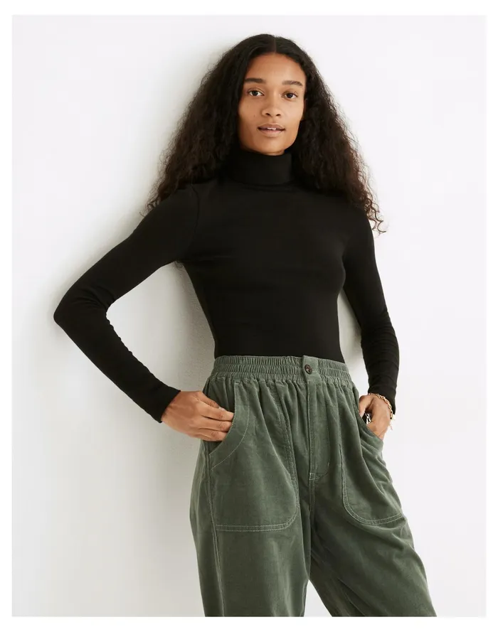Women Turtleneck Bodysuit True Black Madewell Tees