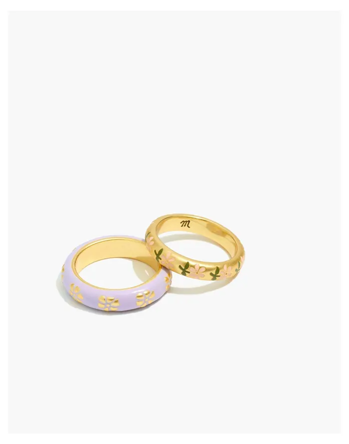 Women Two Pack Retro Daisy Enamel Ring Set Distant Lavender Madewell Rings