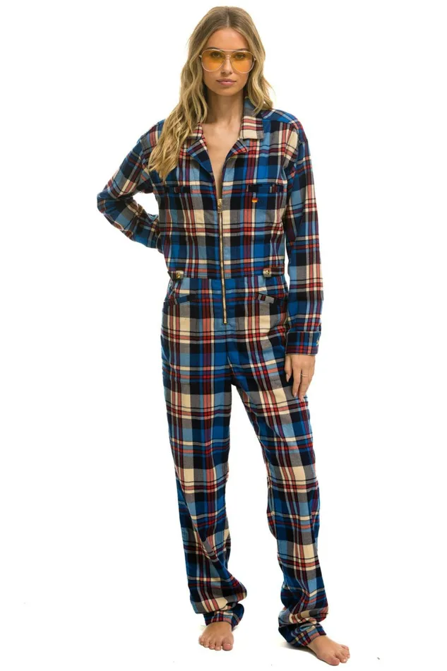 Women UNISEX PLAID FLIGHT SUIT 8211 PATRIOT PLAID Aviator Nation Outerwear