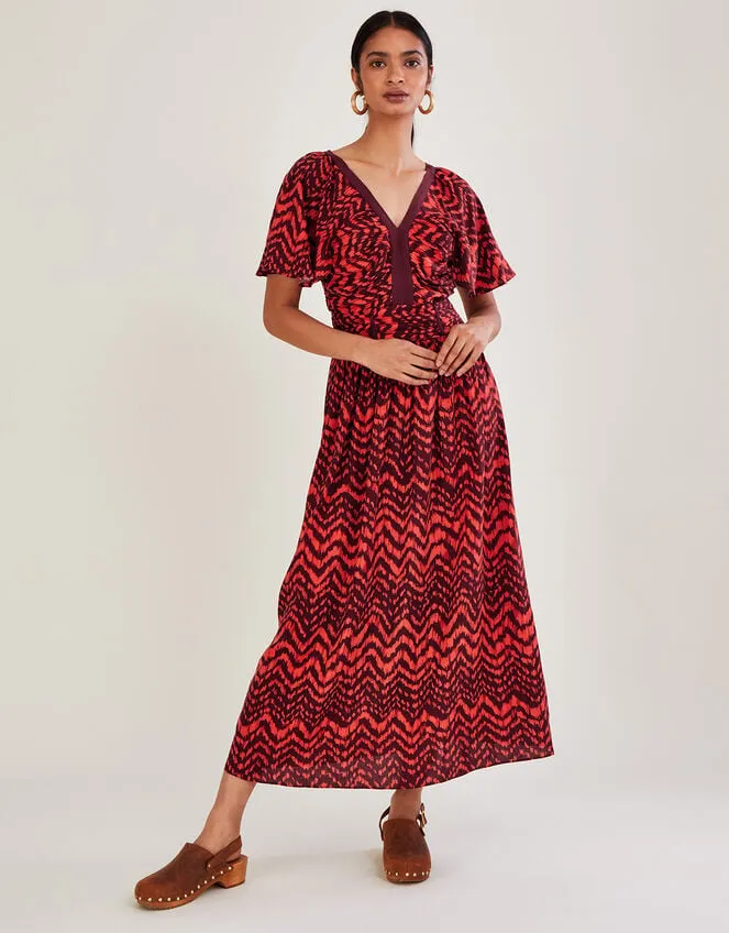 Women VNeck ZigZag Animal Print Dress Red Monsoon Dresses