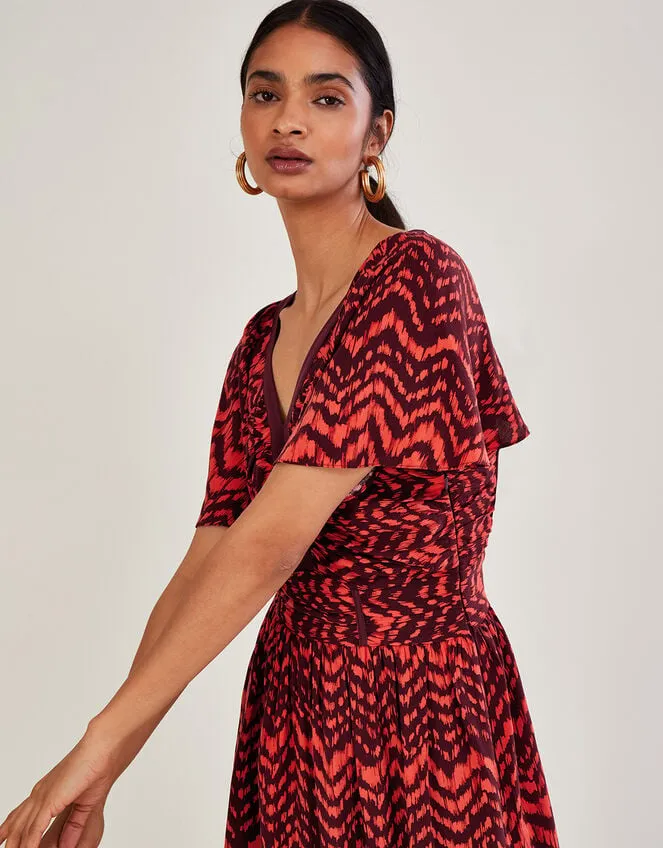 Women VNeck ZigZag Animal Print Dress Red Monsoon Dresses