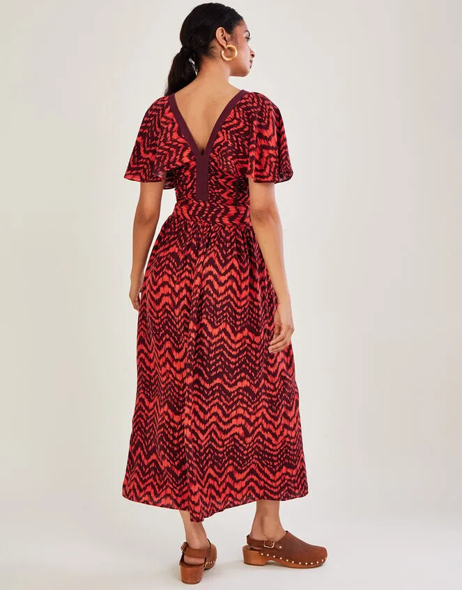 Women VNeck ZigZag Animal Print Dress Red Monsoon Dresses