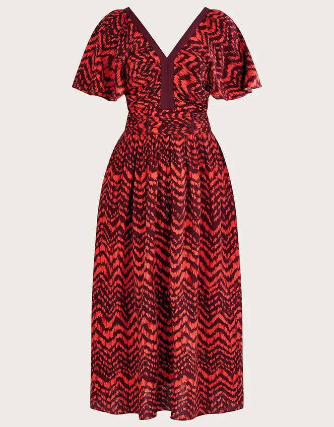 Women VNeck ZigZag Animal Print Dress Red Monsoon Dresses