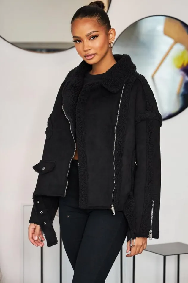 Women Veste Aviateur Noire En Sudine Et Dtails Peau De Mouton Black Brentiny Paris Jackets Women Veste Aviateur Noire En Sudine Et Dtails Peau De Mouton Black Brentiny Paris Jackets
