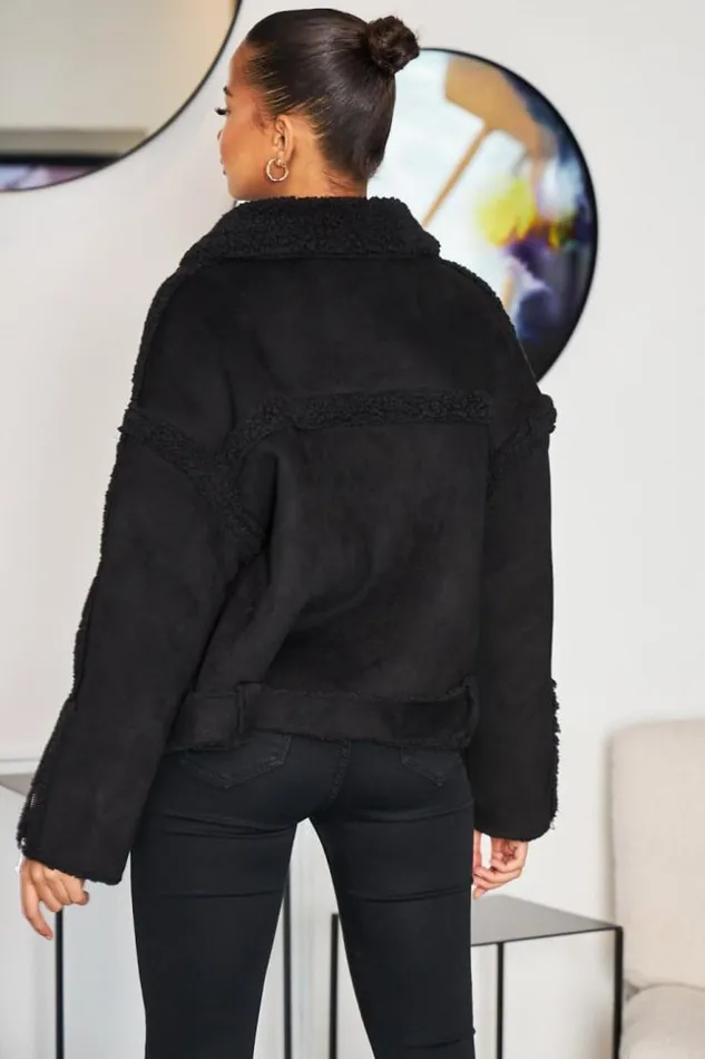 Women Veste Aviateur Noire En Sudine Et Dtails Peau De Mouton Black Brentiny Paris Jackets Women Veste Aviateur Noire En Sudine Et Dtails Peau De Mouton Black Brentiny Paris Jackets