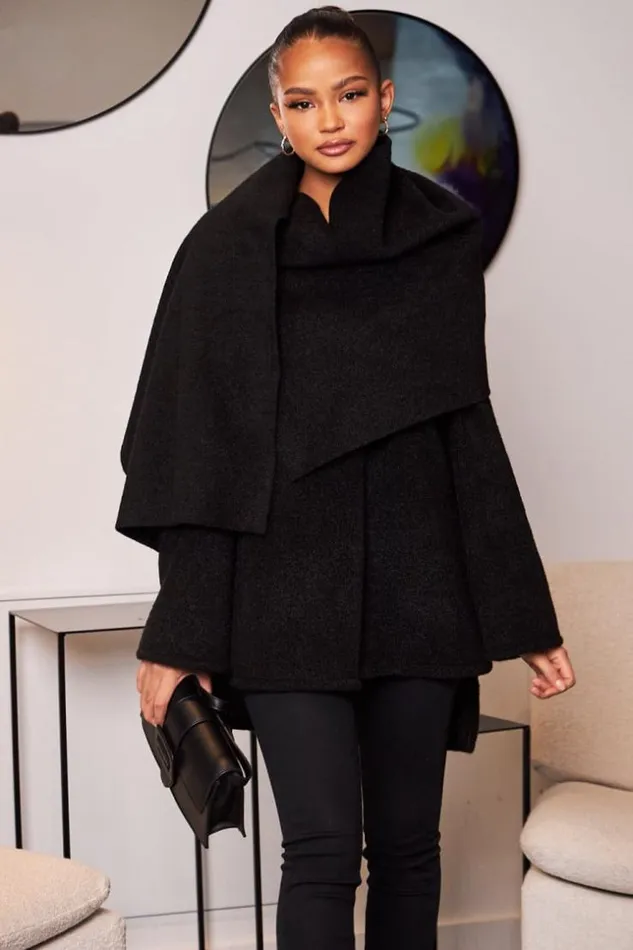 Women Veste Texture Noire Avec charpe Intgre Black Brentiny Paris White Tops Women Veste Texture Noire Avec charpe Intgre Black Brentiny Paris White Tops