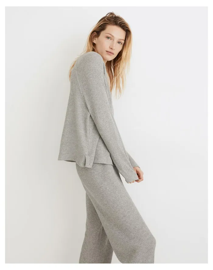 Women Waffle Knit Button Front Pajama Top Salt And Pepper Heather Madewell Pajamas Women Waffle Knit Button Front Pajama Top Salt And Pepper Heather Madewell Pajamas